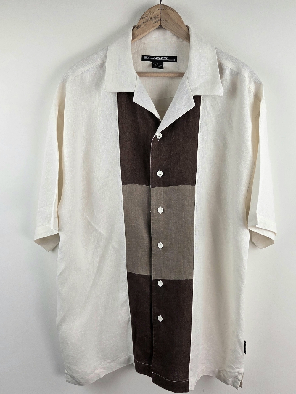 Syllables Shirt Mens Large Multicolor Short Sleeve Button Up Colorblock Linen